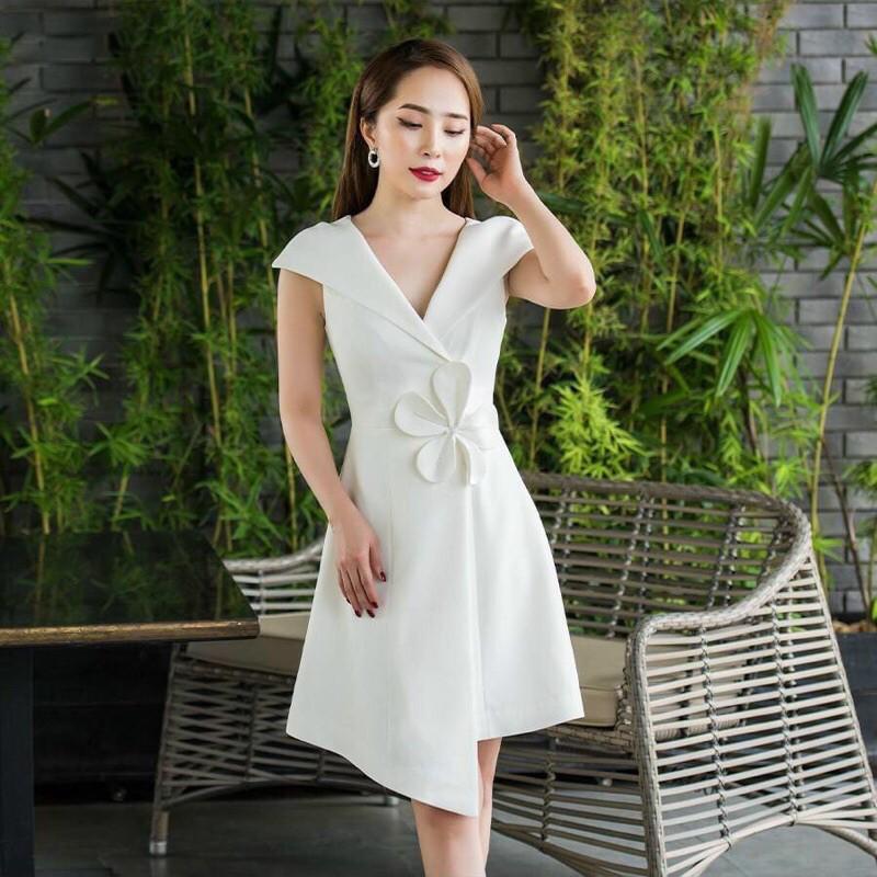 ĐẦM CHỮ A TÀ ĐẮP CHÉO ĐÍNH HOA LILY PHA LÊ ( ẢNH VÀ VIDEO THẬT 1000