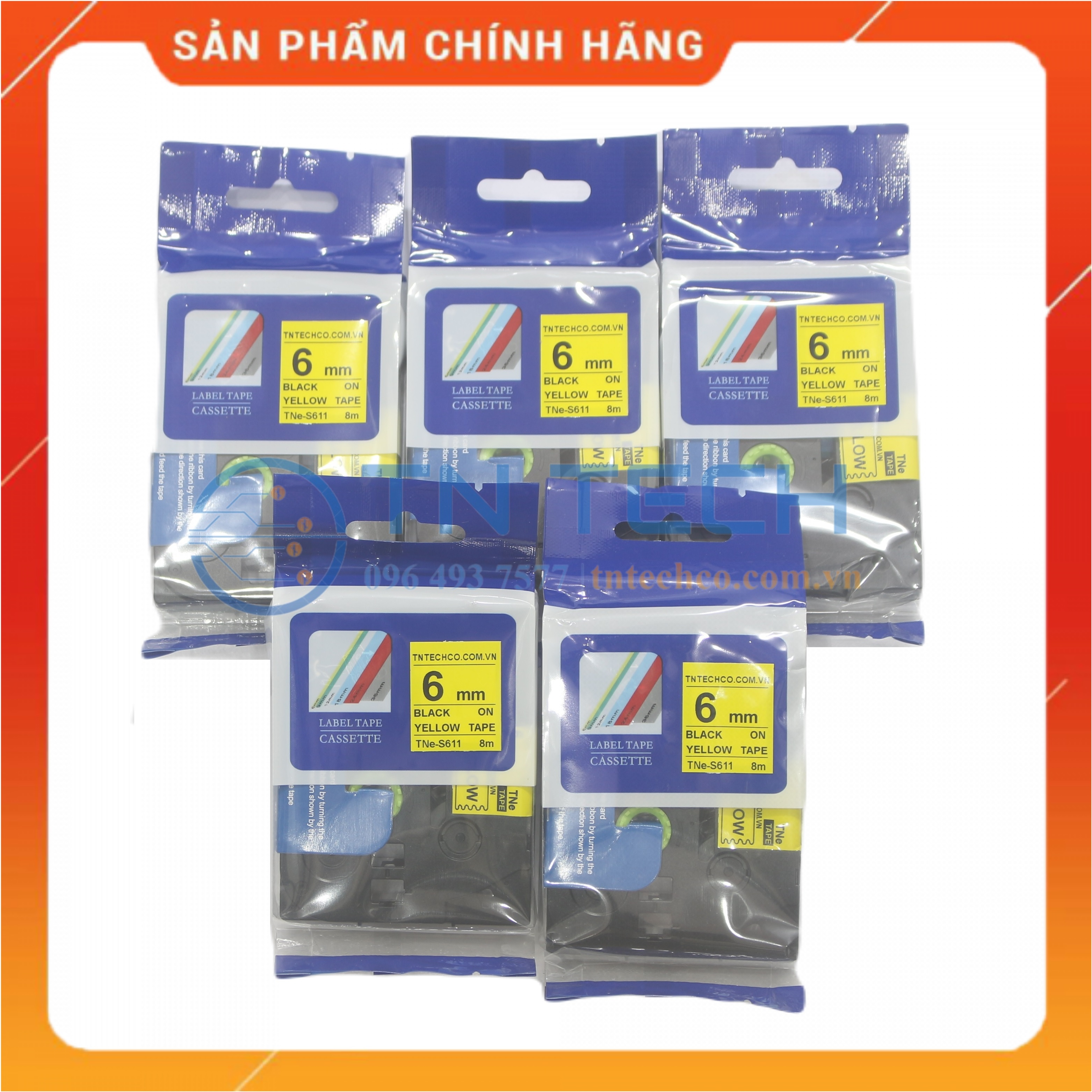 Nhãn In TNE-S611 - Đen nền vàng 6mm x 8m - Dùng cho máy in BROTHER - AIMO - PUTY [Hàng nhập khẩu]