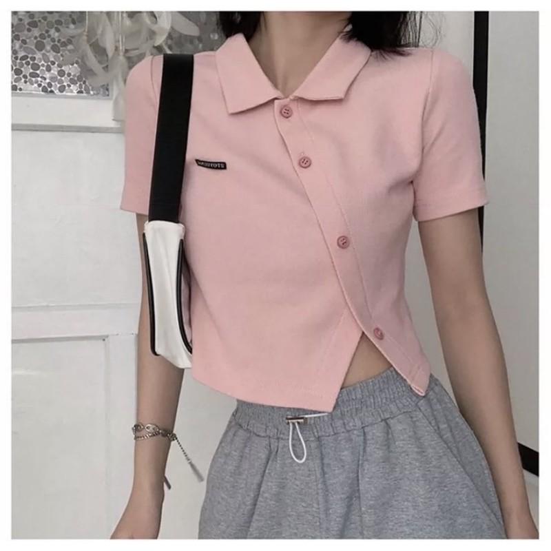 Áo croptop vạt xéo TOYOUNG chất thun gân mẫu 2021