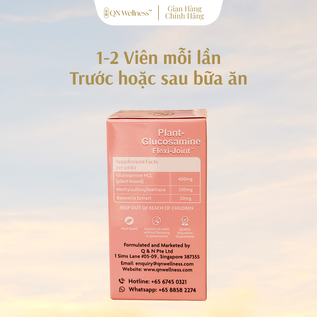 Viên Uống Hỗ Trợ Xương Khớp Plant Glucosamine QN Wellness Chiết Xuất Ngô Thuần Chay, Cung Cấp Máu Cho Khớp, Hỗ Trợ Giảm Sưng, Nâng Đỡ Sụn, Tăng Khả Năng Vận Động - Hộp 60 Viên