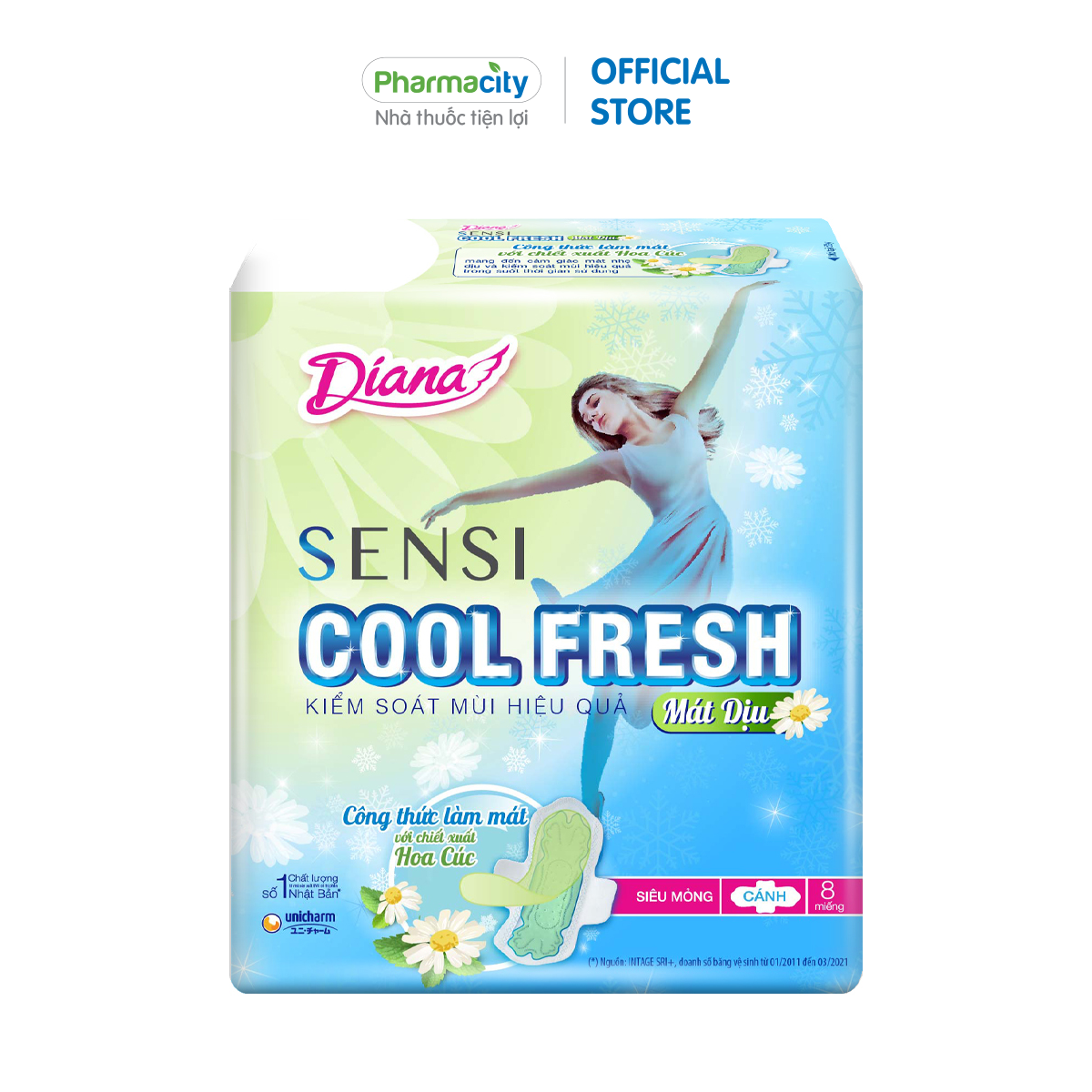 Băng vệ sinh mát dịu siêu mỏng có cánh Diana SenSi Cool Fresh (8 Miếng)