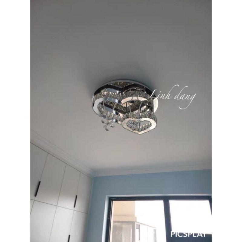 Đèn mâm pha lê ốp trần hình trái tim KT 55x55cm, đèn ốp trần, đèn chùm phale, đèn thả trần M9207