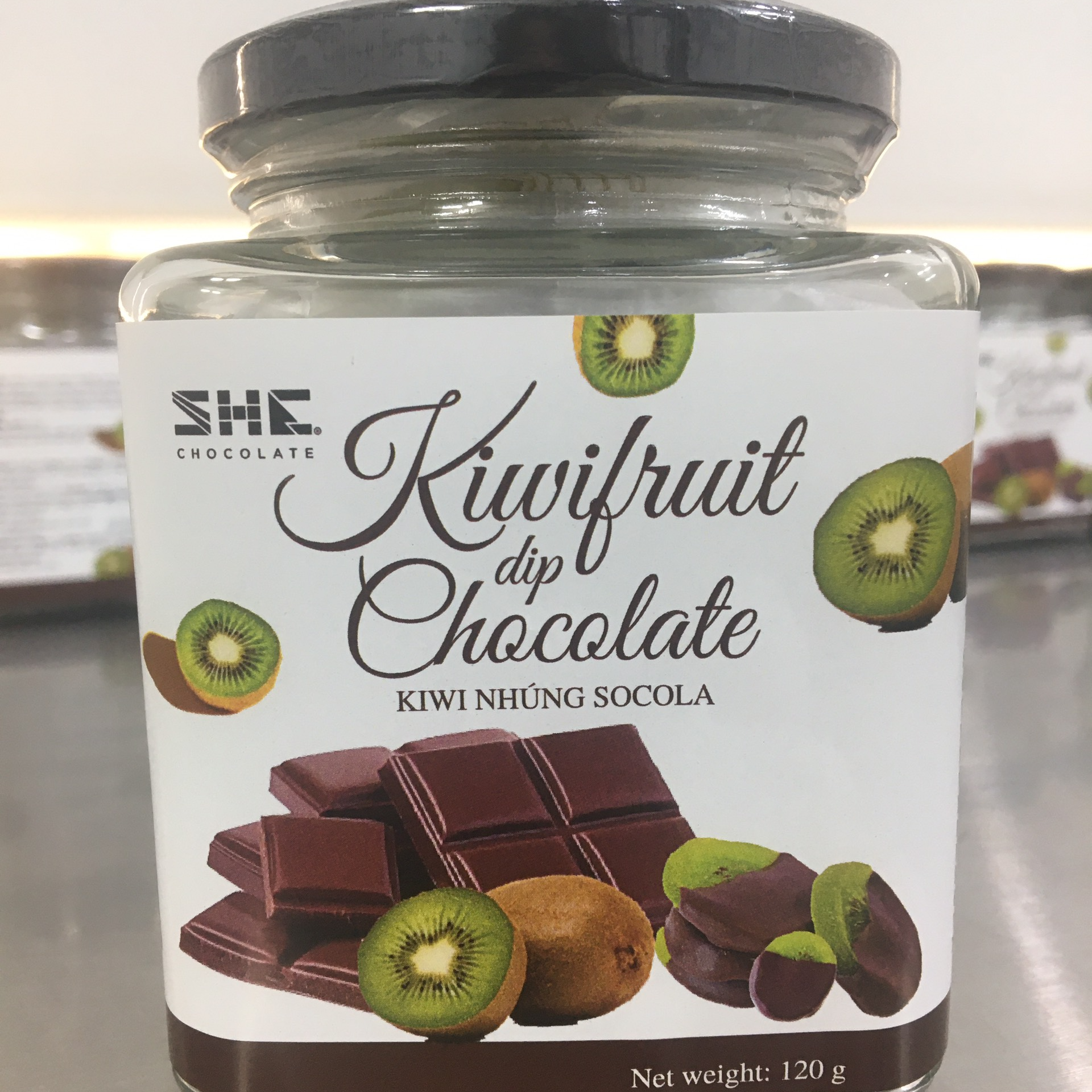 Kiwi nhúng socola - Hũ thủy tinh 120g - SHE Chocolate - Bổ sung năng lượng, đa dạng vị giác. Quà tặng sức khỏe, quà tặng người thân, dịp lễ, thích hợp ăn vặt