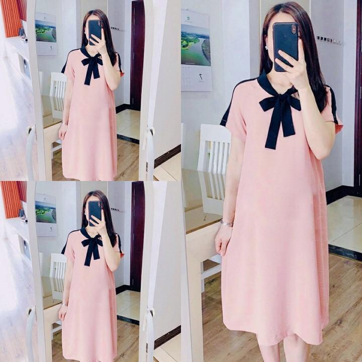 Đầm bầu suông phối nơ