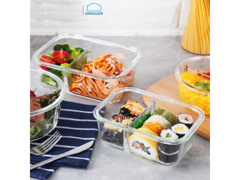 Hộp thủy tinh Lock&Lock 2 ngăn Glass Food Container 600ml, 860ml LLG456 - Hàng chính hãng