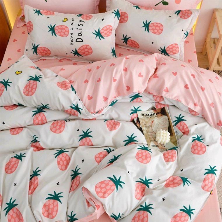Bộ chăn ga, coton poly họa tiết xinh xắn Chăn ga Hàn Quốc đủ size miễn phí bo chun