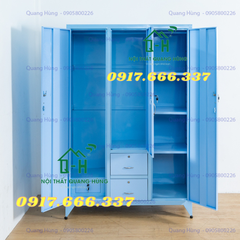 TỦ QUẦN ÁO SẮT SƠN TĨNH ĐIỆN 3 CÁNH 2 HỘC ÂM MÀU XANH - 1M8X1M2X45CM DÀNH CHO GIA ĐÌNH
