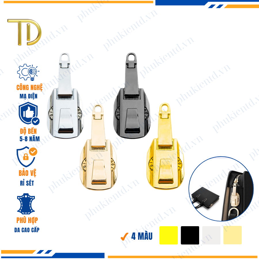 Khóa túi xách, Khóa số túi xách, Khóa số dây kéo đơn túi xách công nghệ mạ điện độ bền 5-8 năm