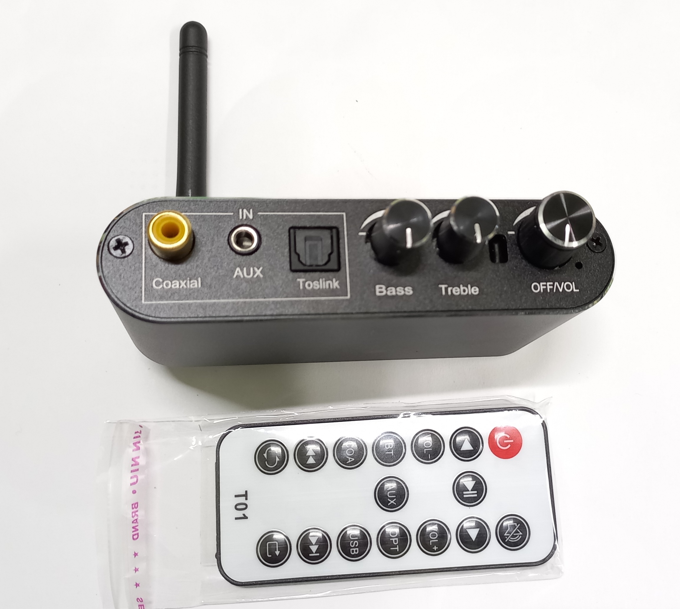 Bộ chuyển đổi âm thanh quang T01– Điều khiển từ xa Treble, Bass, Volume có Bluetooth