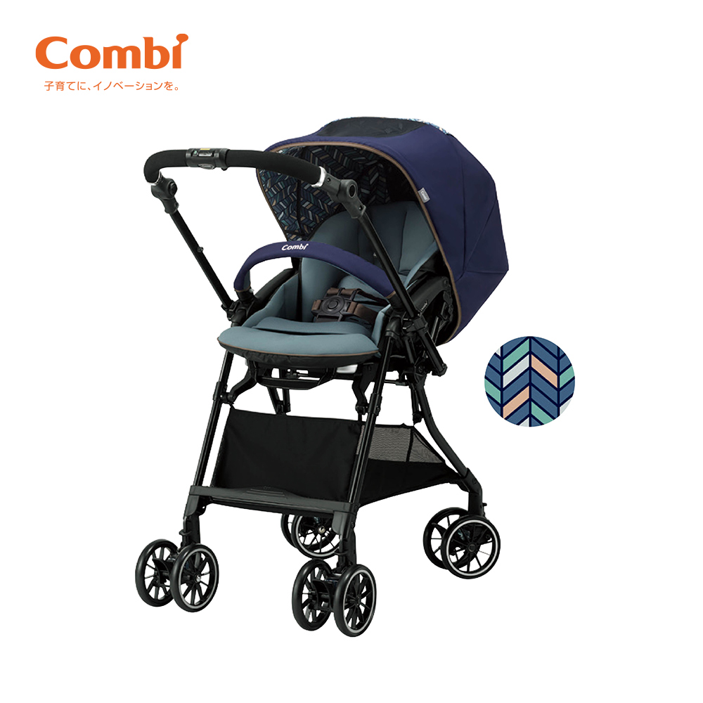 Xe đẩy Combi Sugocal Compact 4 bánh quay tự động màu xanh navy