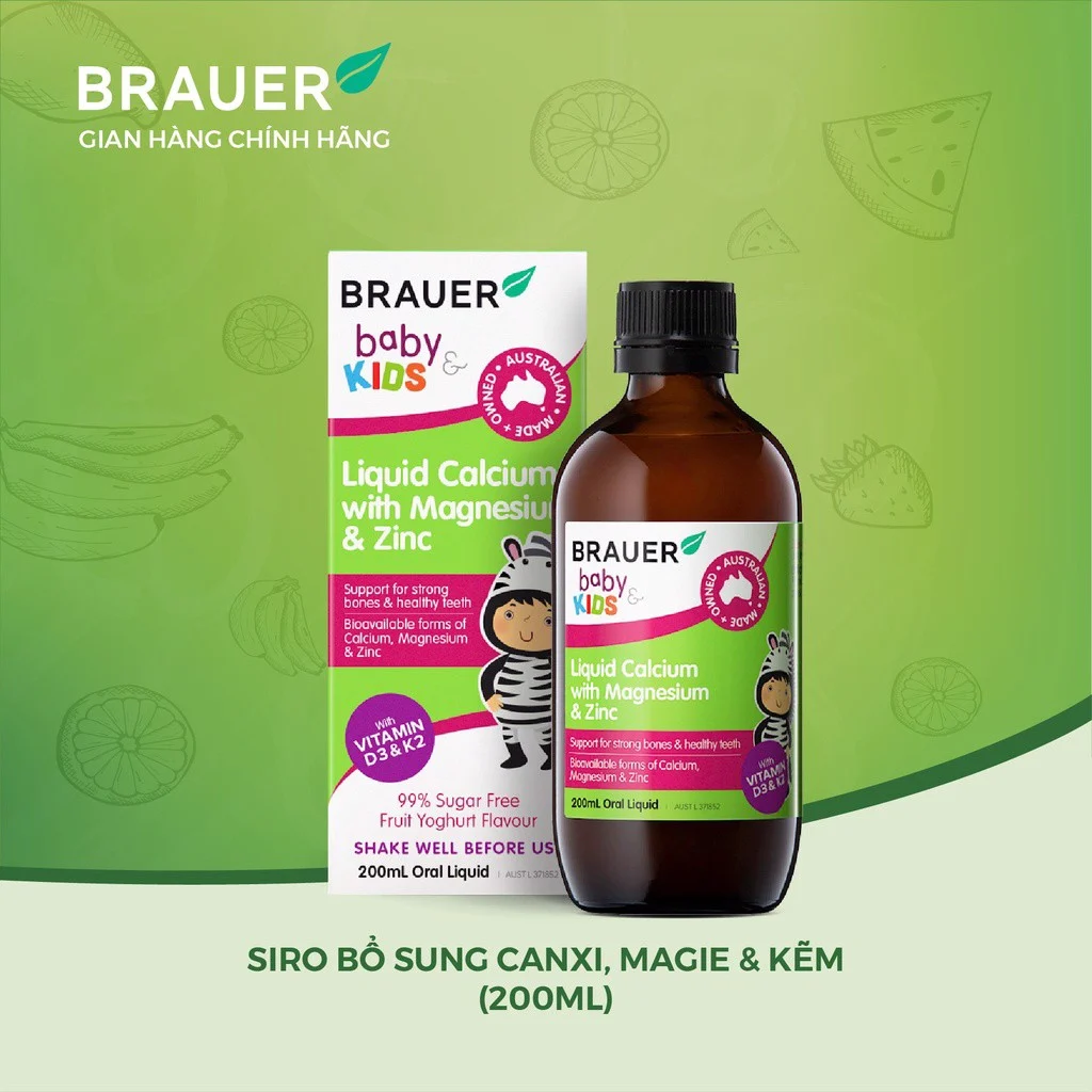 Calcium (canxi) hữu cơ, vitamin D3 cho trẻ sơ sinh, trẻ nhỏ Brauer Úc hỗ trợ phát triển chiều cao, cơ bắp, ngủ ngon, tăng hệ miễn dịch-OZ Slim Store