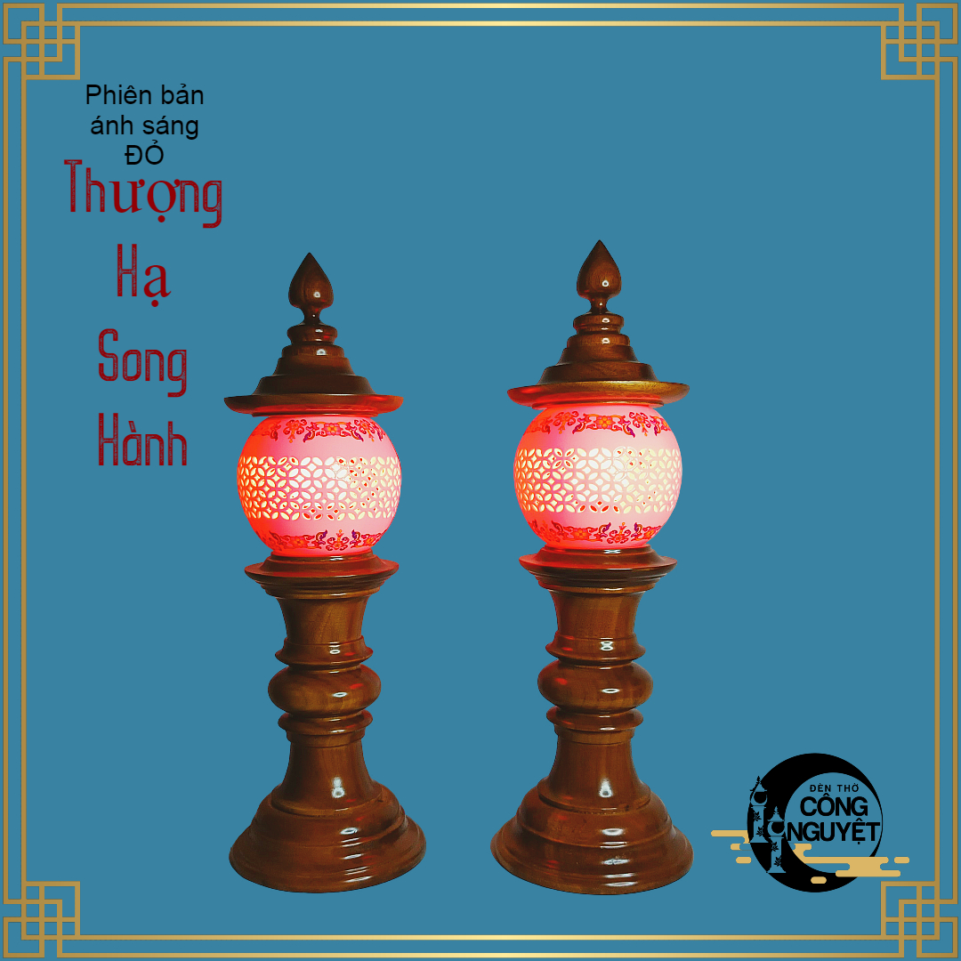 Đôi đèn thờ gỗ sứ cao cấp THƯỢNG HẠ SONG HÀNH