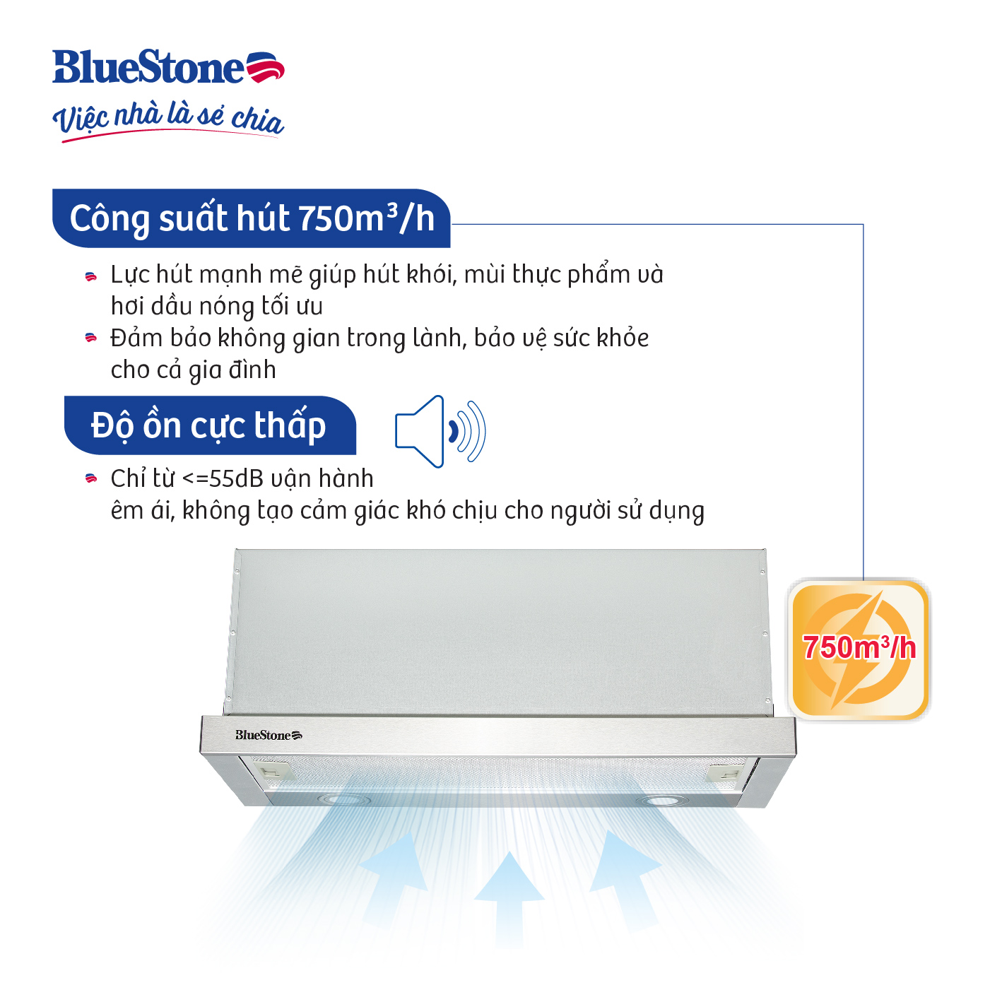 Máy hút mùi Bluestone HOB-8725 - Hàng chính hãng