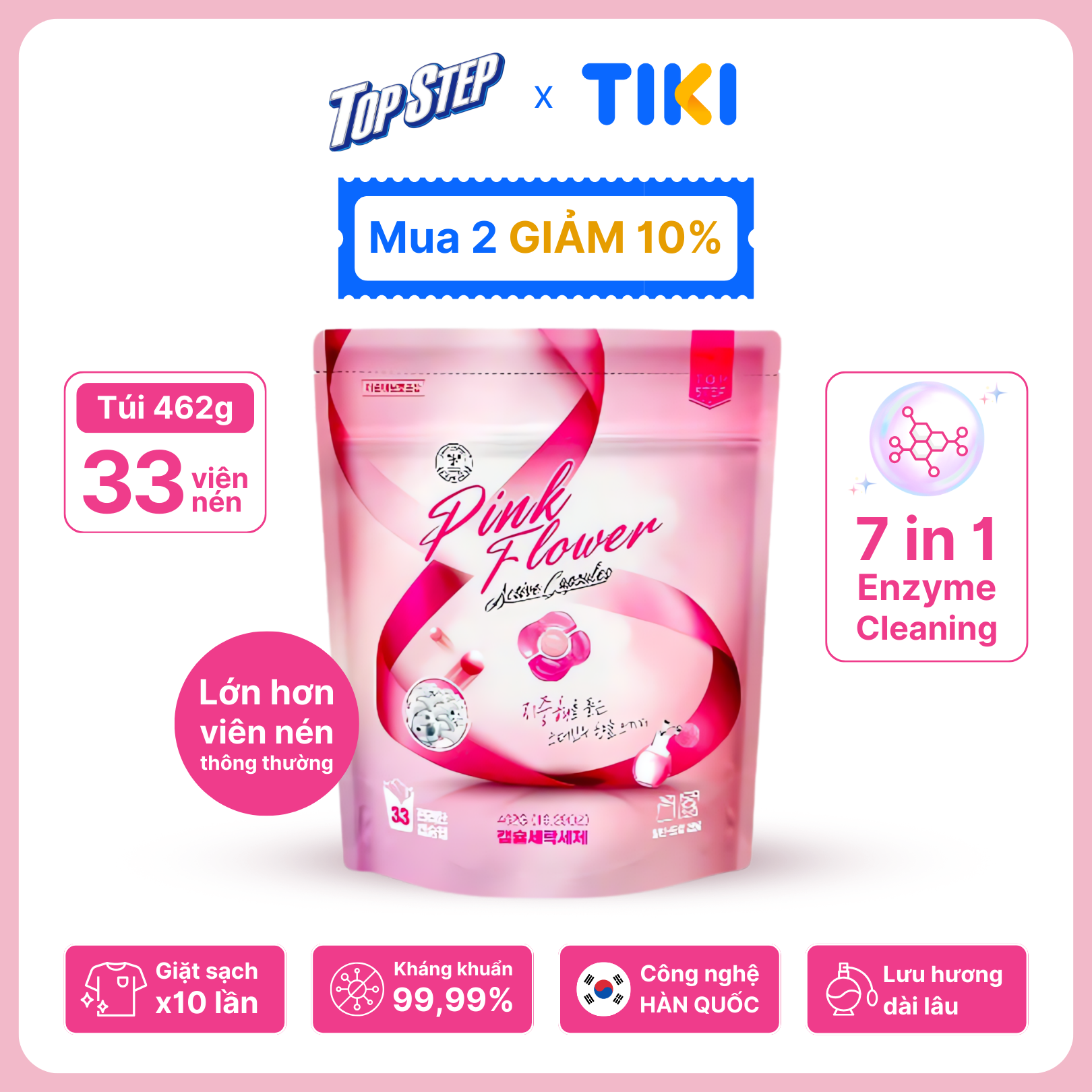 Viên giặt xả Top Step hương Nước hoa tinh tế gói 33 viên (462g)