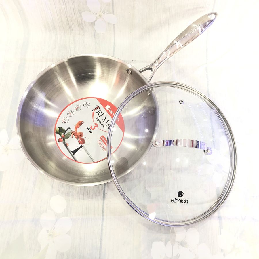 Chảo Xào Sâu Lòng 3 Lớp inox 304 Liền Đáy ELMICH TRI-MAX - Hàng Chính Hãng