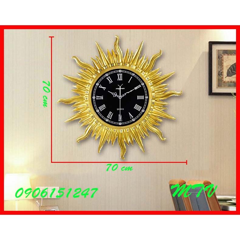 Đồng hồ treo tường trang trí cao cấp MTV Mặt Trời Vàng Óng kích thước 70 x 70 cm
