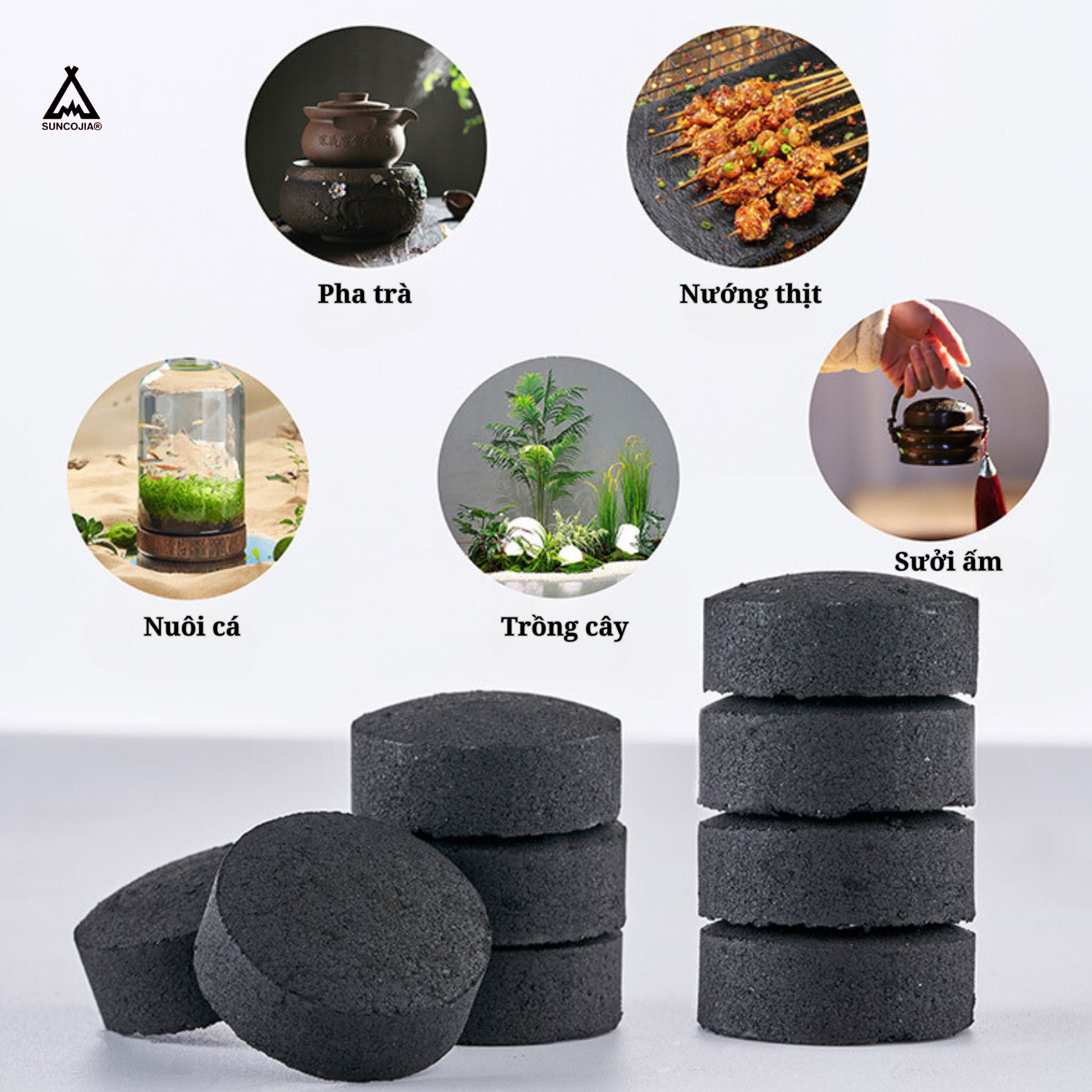 Than cháy nhanh 3s hộp 80 viên to, ít khói, phù hợp để nướng thịt và nấu trà thời gian sử dụng 90p
