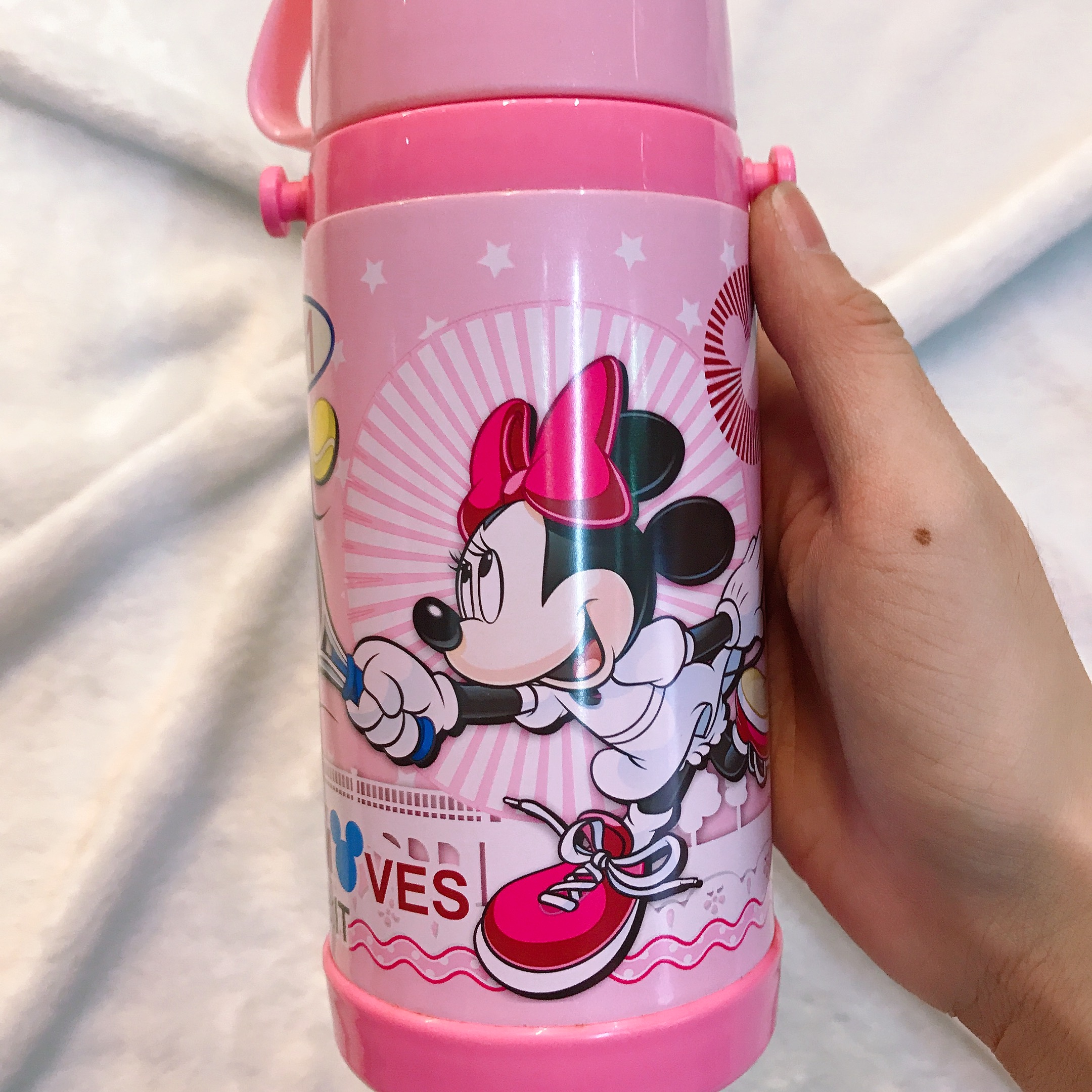 Bình nước giữ nhiệt hình chuột Minnie màu hồng đánh vợt cho trẻ em, các bé, học sinh -  - WD-3413MIN