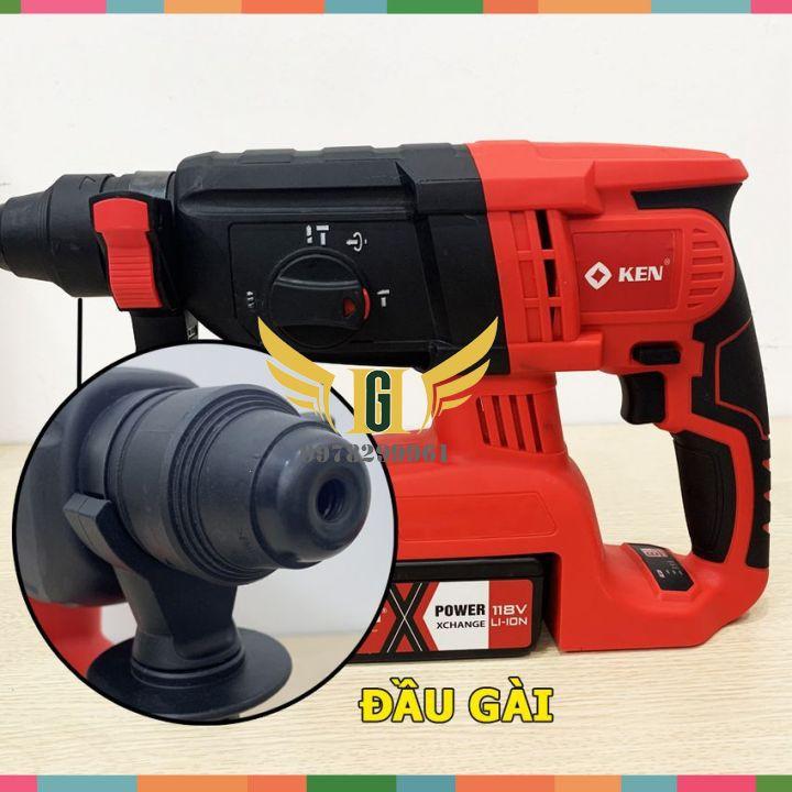 Máy Khoan Đục Bê Tông Ken 118V, Không Chổi Than 2 Pin+Tặng Mũi Khoan Đục