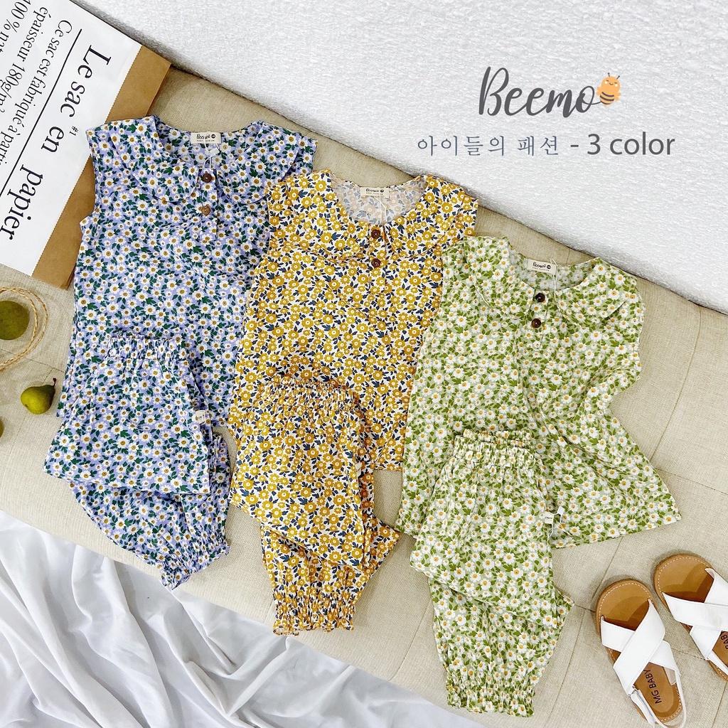 Bộ thô hoa nhí quần ngố áo cổ sen xinh xắn cho bé gái mimo baby QA16