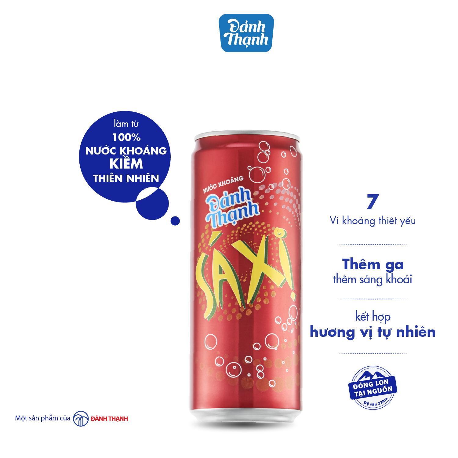 Thùng 24 Lon Nước Khoáng Thiên Nhiên Có Ga Đảnh Thạnh Khoáng Sá Xị lon 330ml