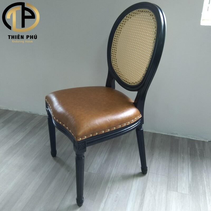 Ghế ăn tân cổ điển gỗ sồi, tựa mây nhân tạo phong cách Indochine sang trọng