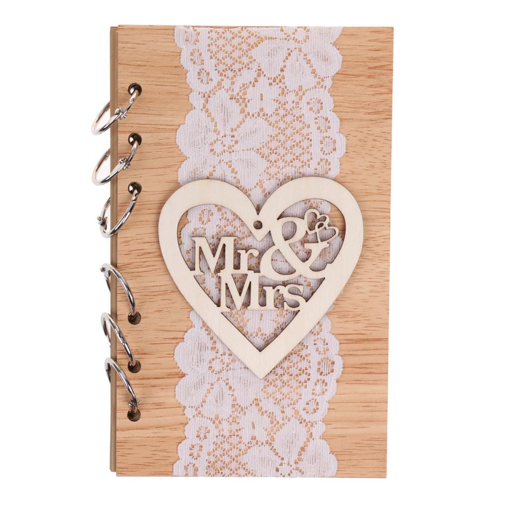 Rustic Kraft Lace Wooden Cover Decor Wedding Guestbook Notebook Mr Mrs