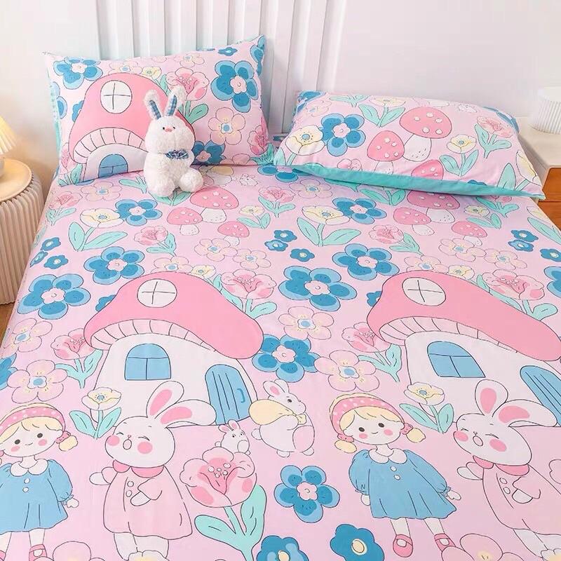 Ga Gối Cotton 100% Hàng Nhập Khẩu 3 Món Thỏ Hồng dành cho bé gái