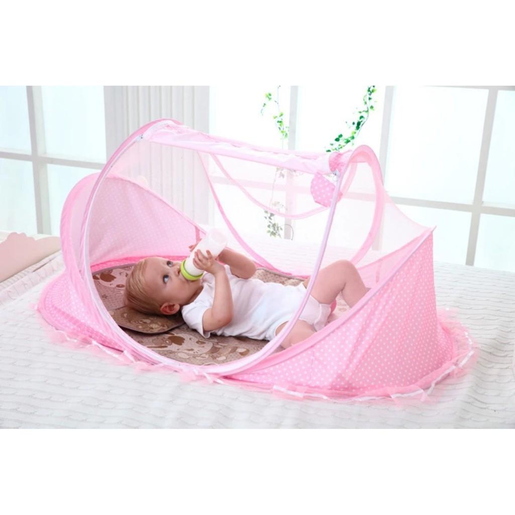 Màn chụp Happy Baby cho bé từ 0-36 tháng, Màn chụp tự bung xếp gọn tiện dụng, có nhạc kèm gối chống muỗi và côn trùng