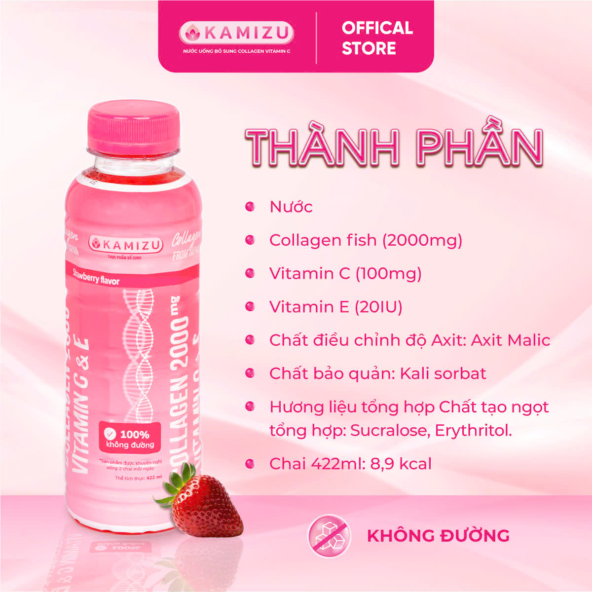 MUA 2 LỐC CAM TẶNG 1 LỐC DÂU THANH MÁT Kamizu Nước uống bổ sung Collagen Vitamin C &amp; E hương cam