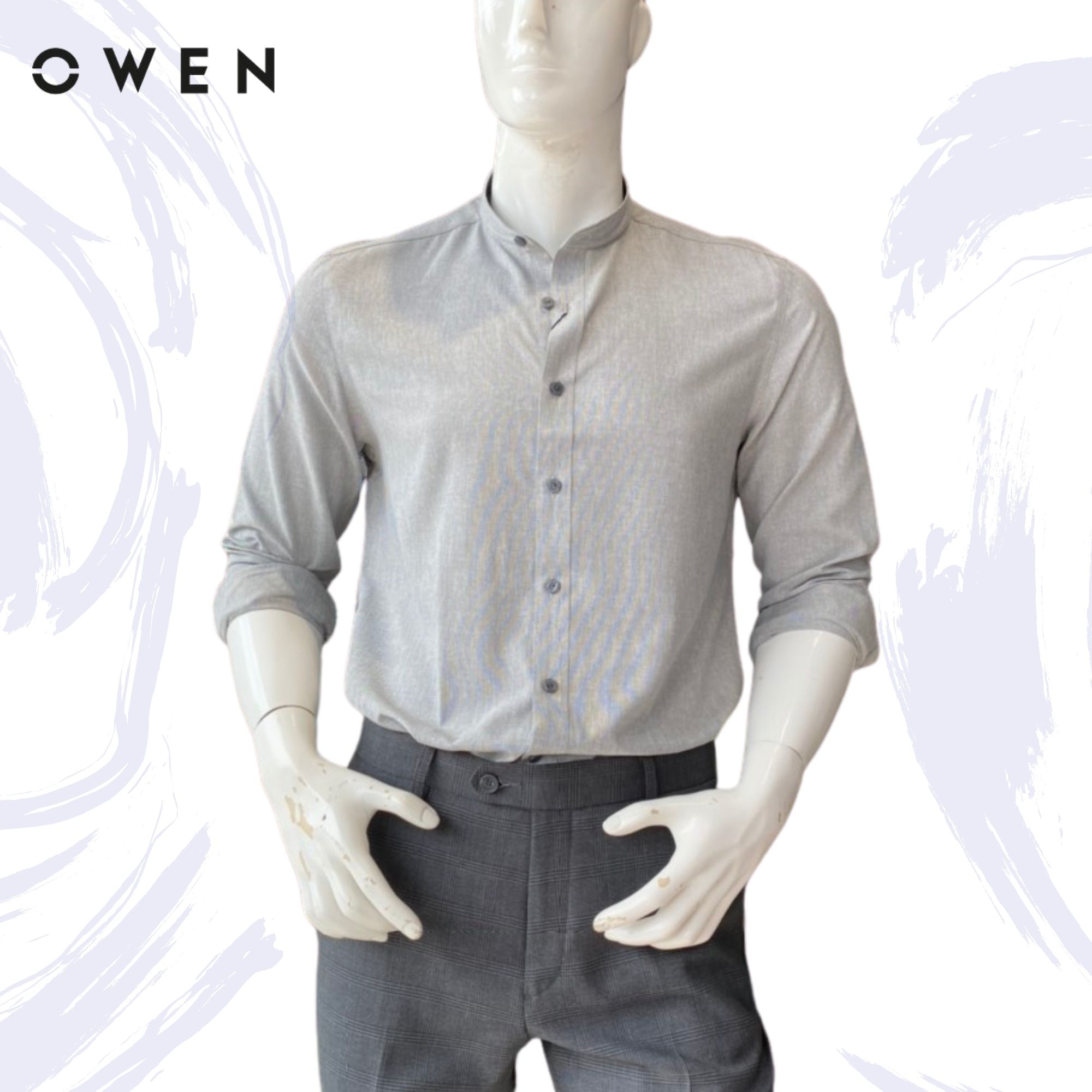 Hình ảnh OWEN - Áo sơ mi dài tay OWEN SLIMFIT cổ tàu chất cafe 22731