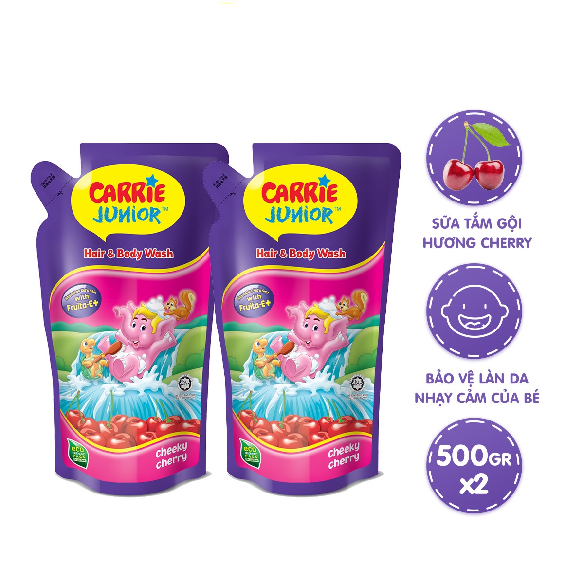 Combo 2 Túi Sữa Tắm Carrie Junior Cho Bé Hương Cheeky Cherry 500G