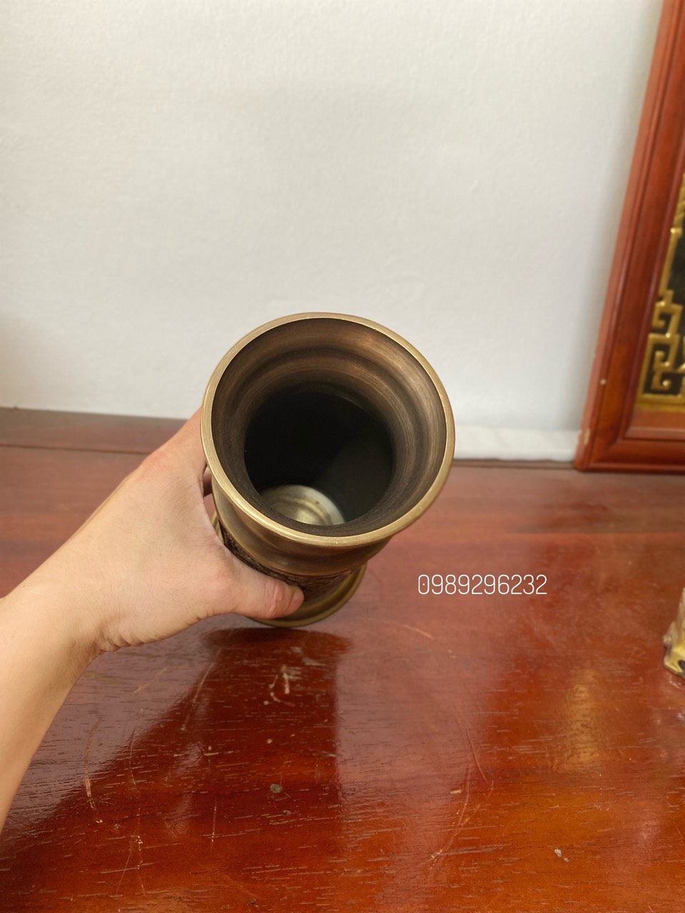 Ống cắm hương nhang bằng đồng hun cao 24cm