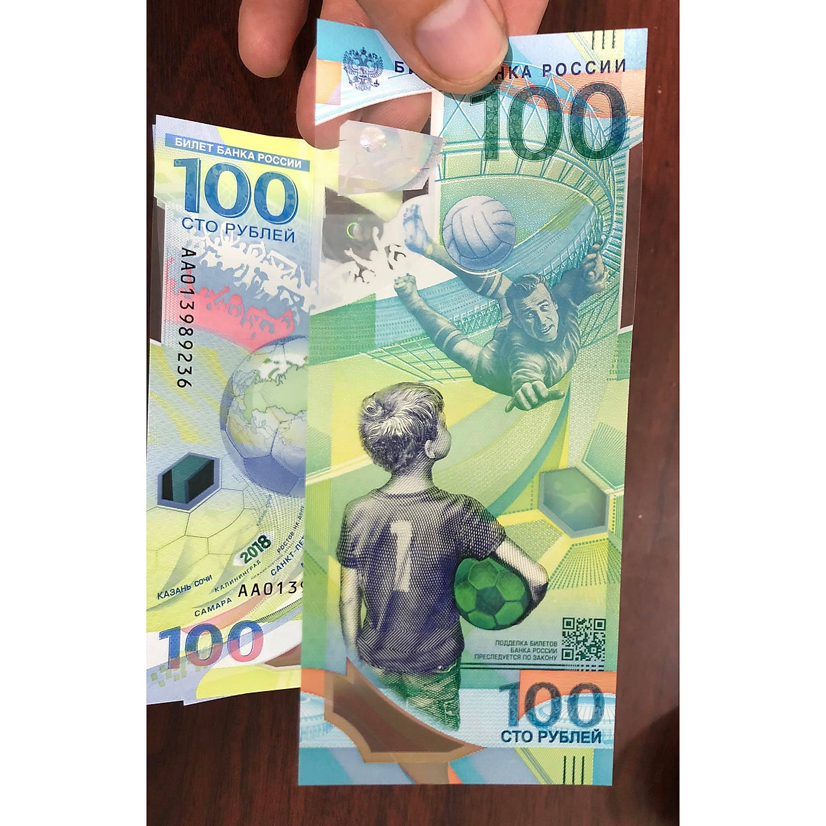 01 Tờ tiền polymer World Cup lưu niệm Nga 2018, giải bóng đá vô địch thế giới - Tiền mới keng 100% - Tặng túi nilon bảo quản