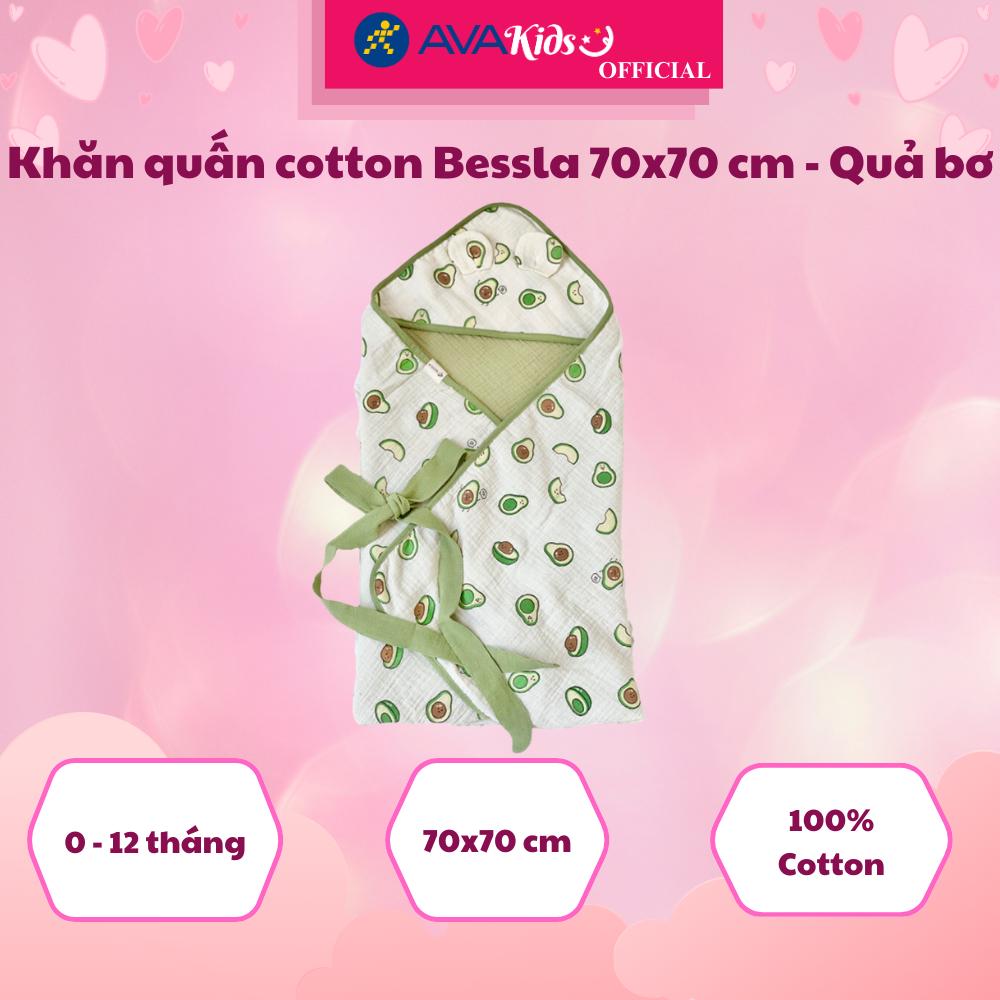 Khăn quấn cotton Bessla 70x70 cm - Quả bơ - Hàng Chính Hãng