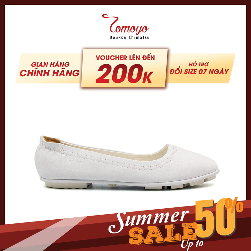 Giày Búp Bê Nữ Trắng Trơn Tomoyo TMW20407