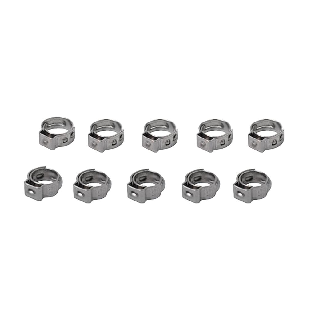 10 Pieces Stainless Steel Single Ear Hose Clamps 8.8mm-10.5mm Adjustable