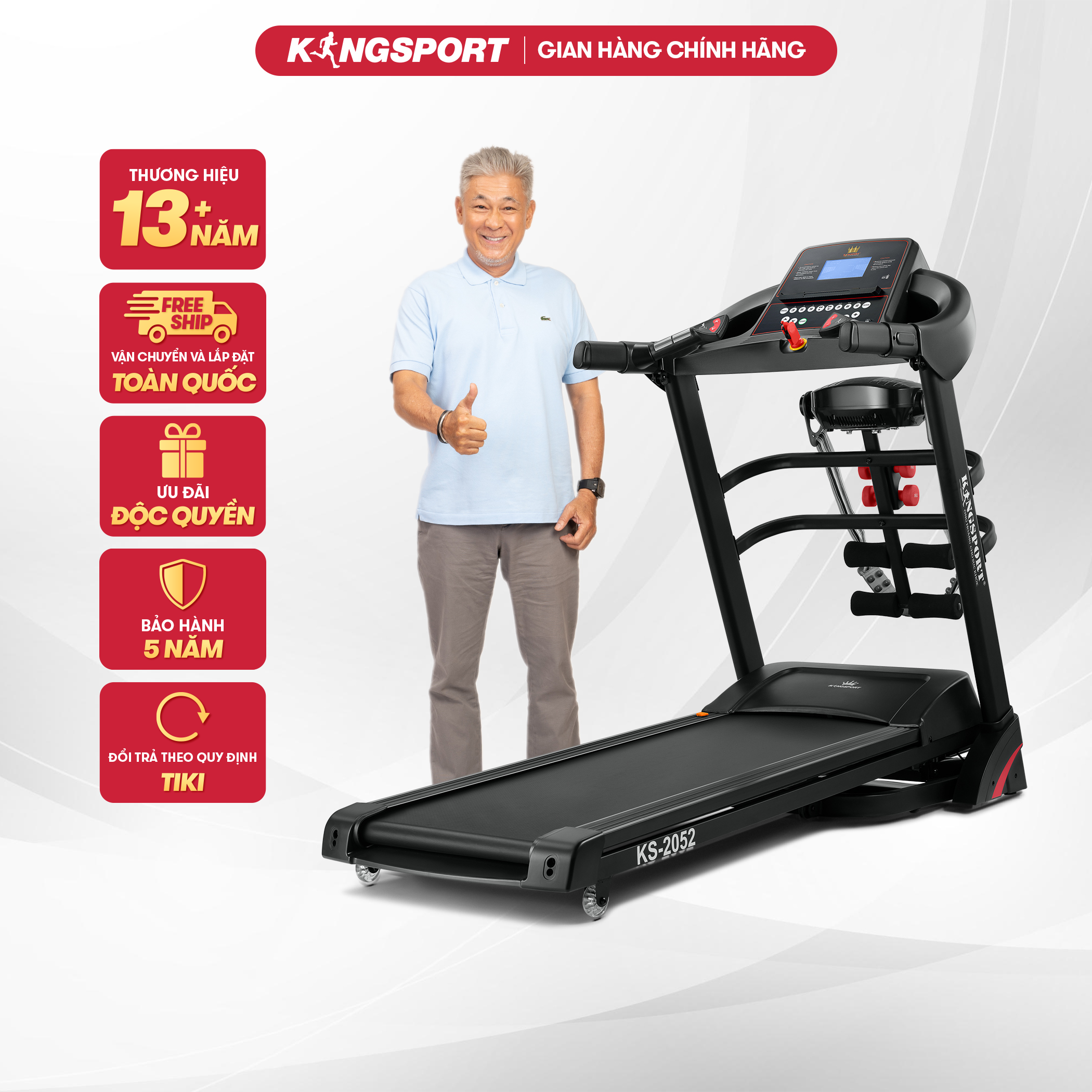 Máy chạy bộ tại nhà Kingsport KS-2052 đa năng có chức nâng dốc tự động, kèm theo đai massage và thanh gập bụng