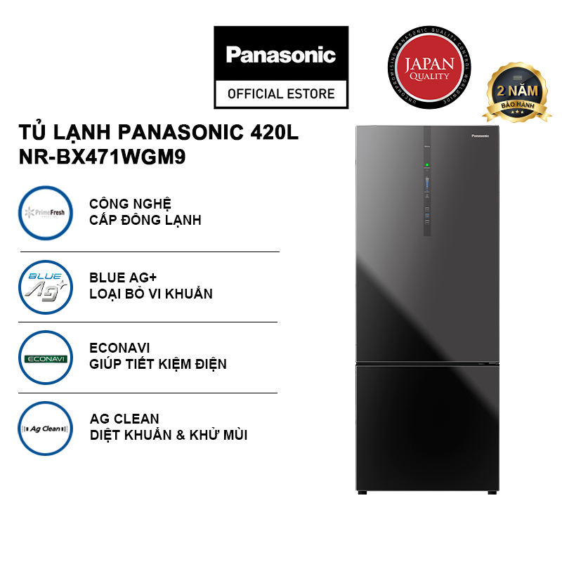 [Chỉ giao miền Nam] Tủ lạnh Panasonic Ngăn đông mềm diệt khuẩn 420L NR-BX471WGM9 - Tiết kiệm điện với bộ đa cảm biến Econavi - Mặt gương - Hàng chính hãng