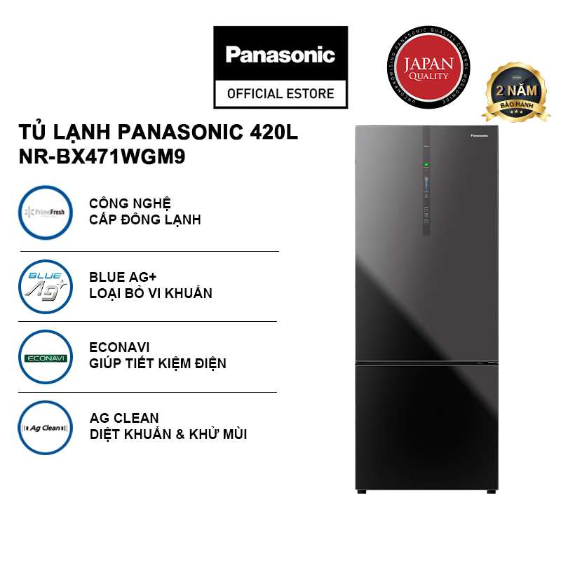 [Giao hàng Toàn quốc] Tủ lạnh Panasonic Ngăn đông mềm diệt khuẩn 420L NR-BX471WGM9 - Tiết kiệm điện với bộ đa cảm biến Econavi - Mặt gương - Hàng chính hãng