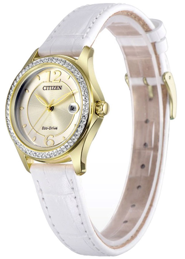 Đồng Hồ Nữ Citizen Đính Đá Swarovski Dây Da FE1142-05P - Mặt Vàng