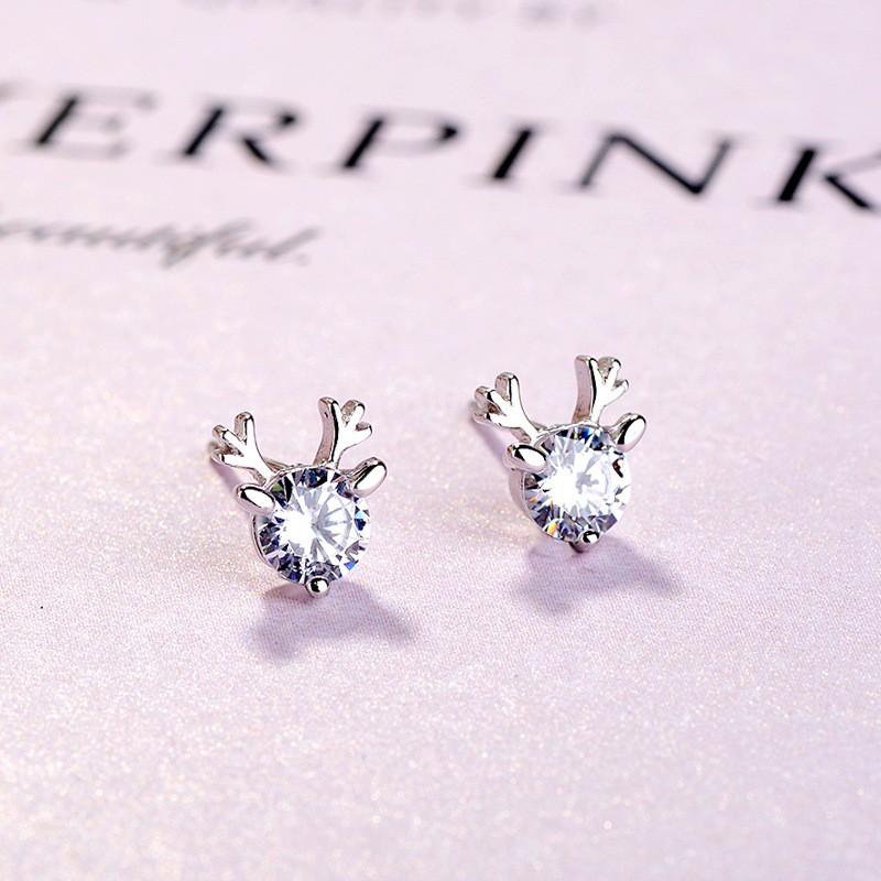 Bông tai nữ Pansy Store, khuyên tai bạc 925 con hươu đính đá