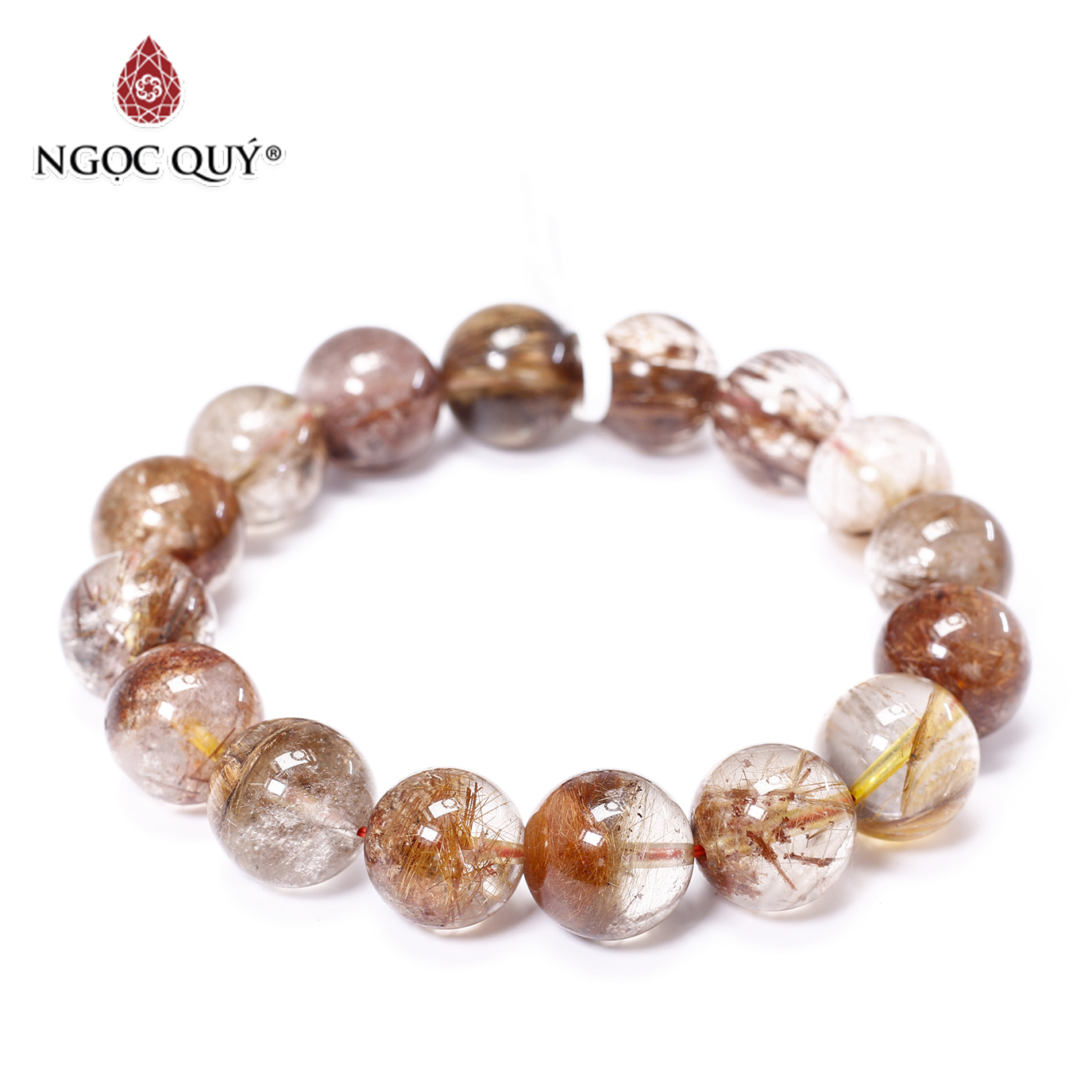 Vòng tay trơn thạch anh ưu linh tóc đỏ size hạt 14mm mệnh hỏa, thổ - Ngọc Quý Gemstones