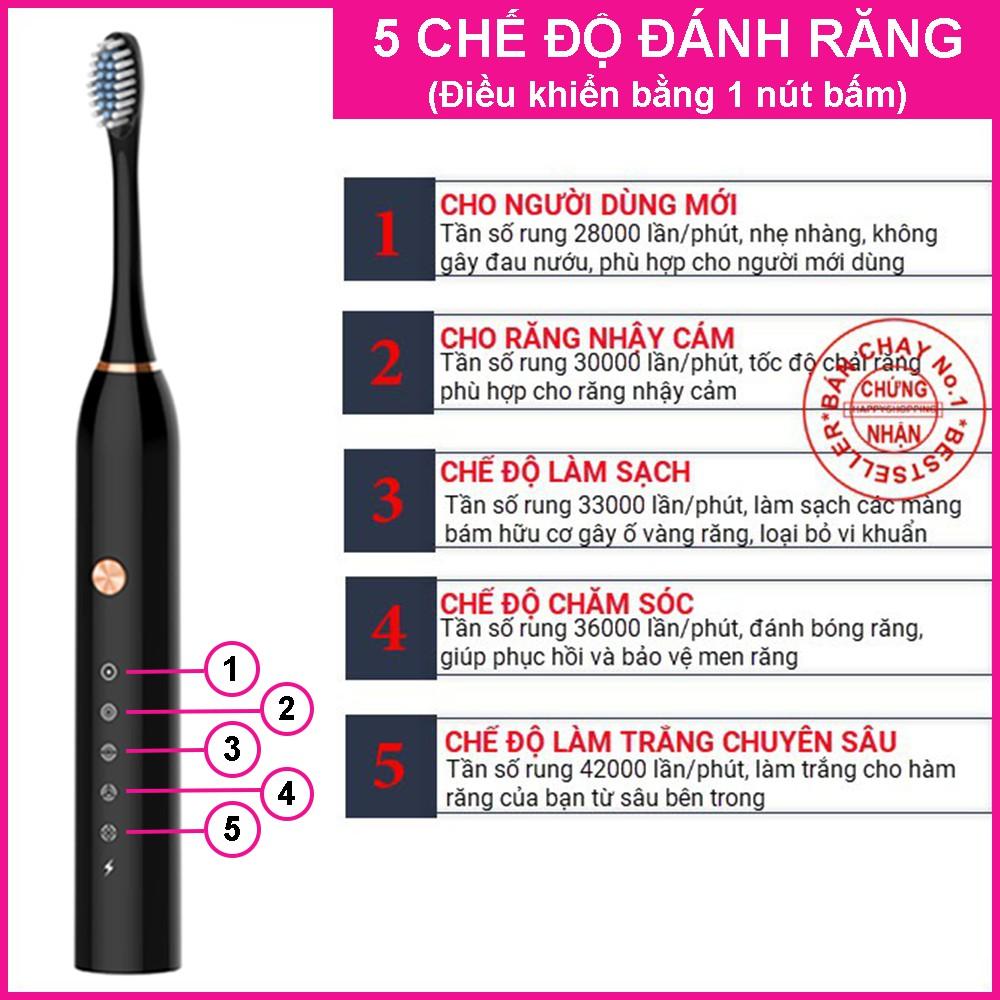 Bàn chải điện cao cấp 5 cấp độ kiểu dáng sang trọng, bàn chải điện tự động đánh răng kèm 04 đầu thay thế tiện lợi