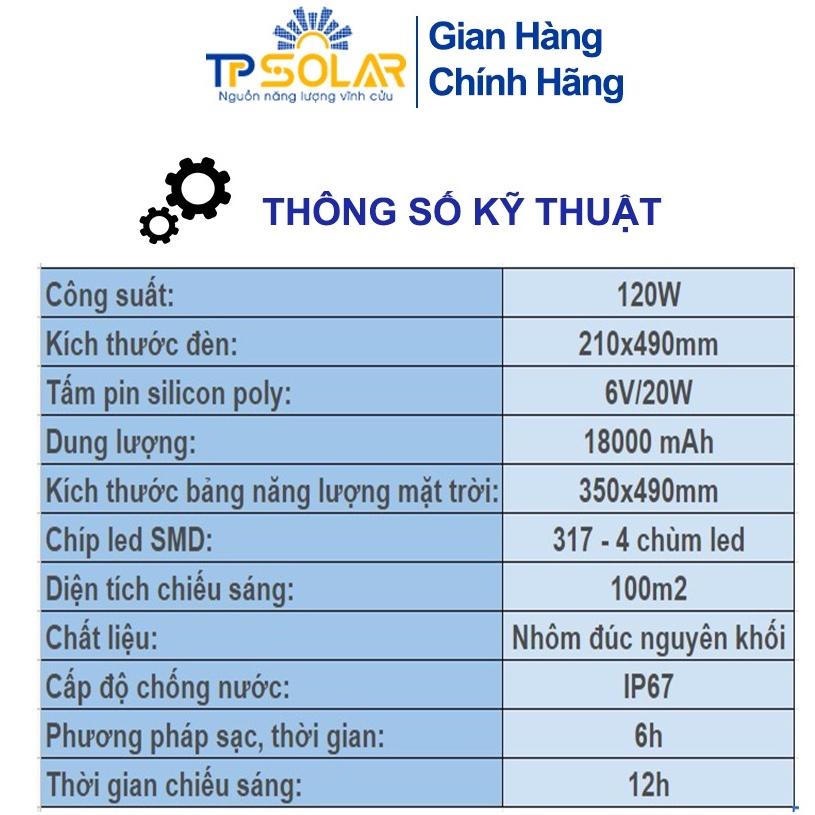 Đèn Bàn Chải Năng Lượng Mặt Trời TP Solar TP-C120N Công Suất 120W Cảm Biến Sáng Tối