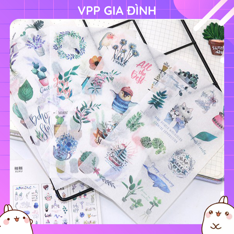 Bộ 6 Tấm Nhãn Dán Sticker Giấy Trang Trí Khu Vườn Ngọt Ngào Catus