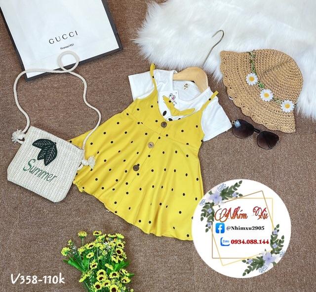 Đầm yếm liền chấm bi cho bé yêu