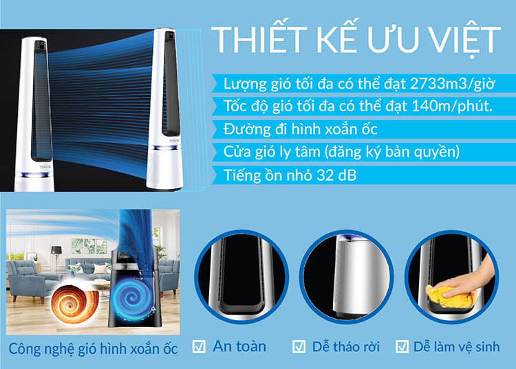 Quạt tháp không cánh và lọc không khí Tiross TS9176 - Hàng Chính Hãng