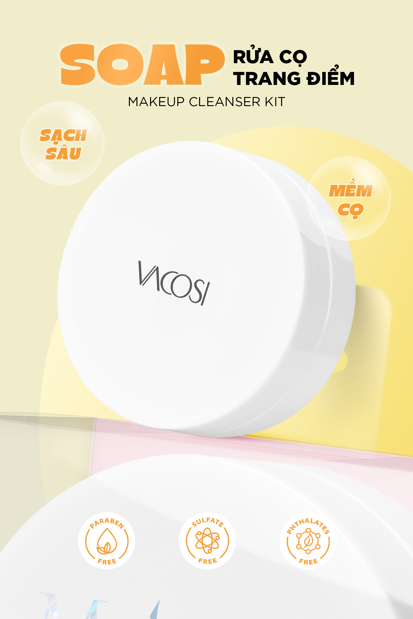 HỘP RỬA CỌ TRANG ĐIỂM KÈM XÀ BÔNG VACOSI - DC14 - VACOSI MAKEUP CLEANSER KIT