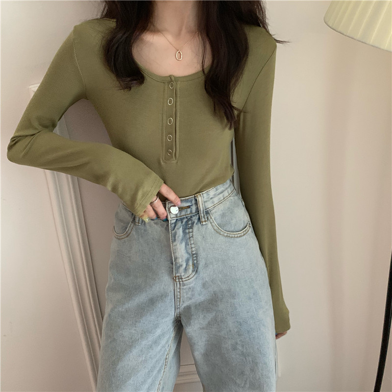 Áo thun dệt kim Croptop tay dài - A07G